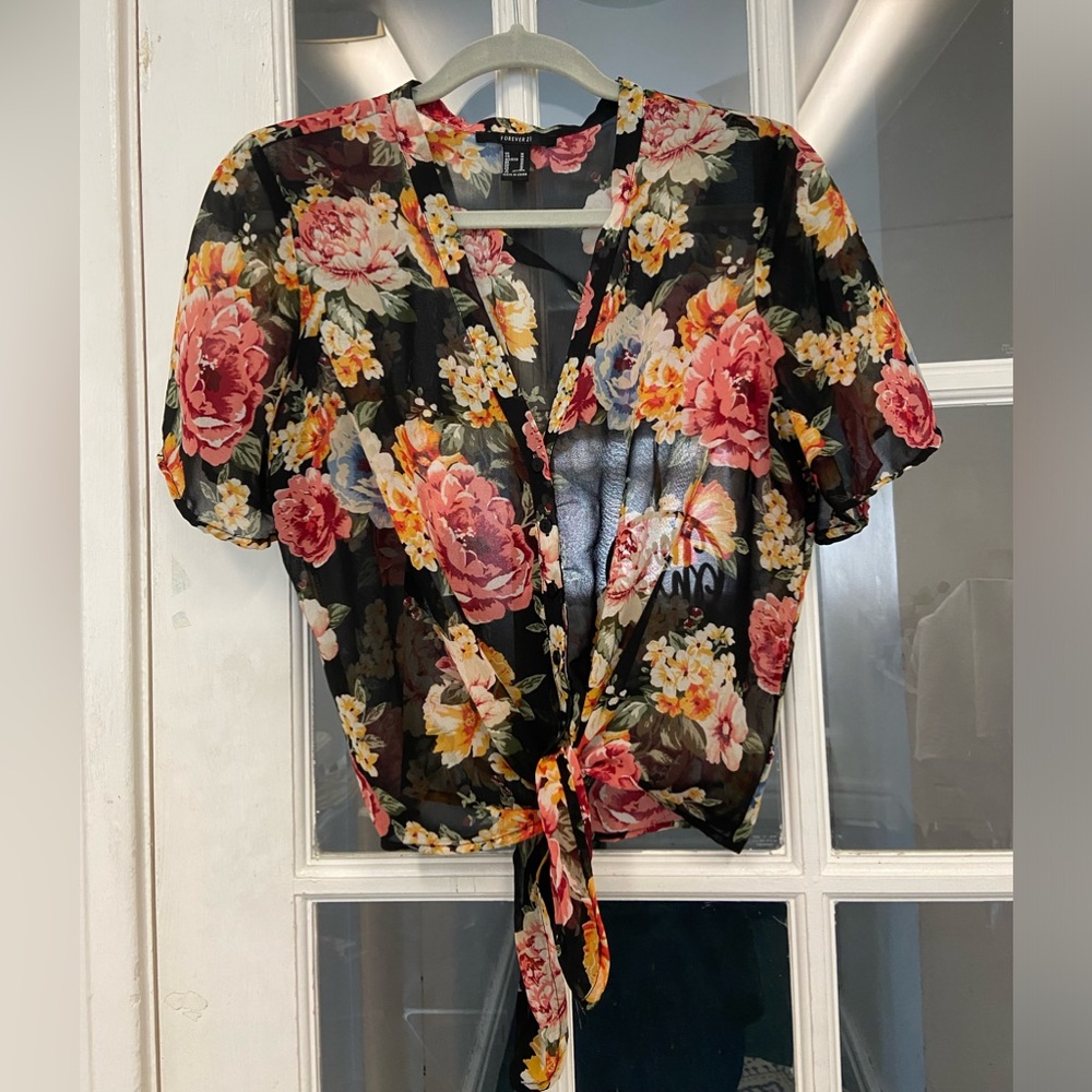 Black floral sheer top